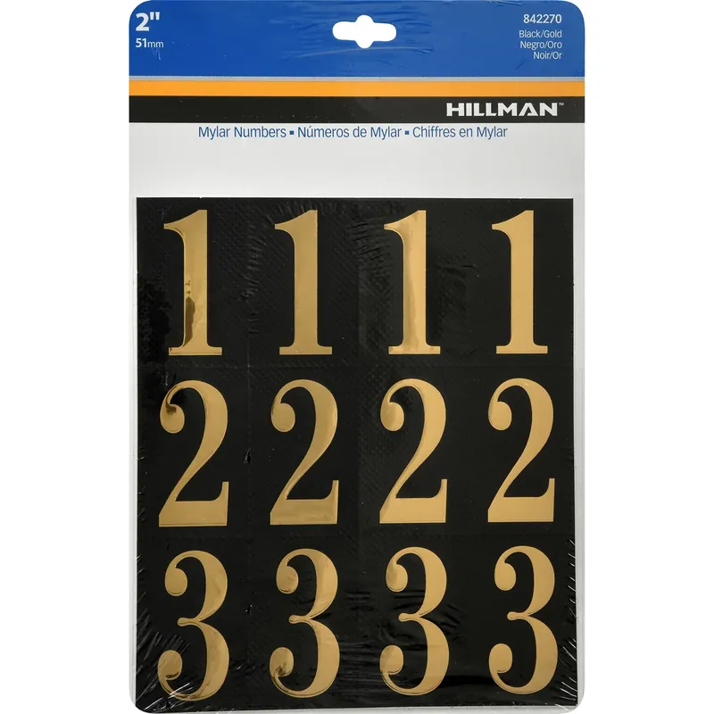 Adhesive House Address Number Pack, Black And Gold Vinyl, 2-In.