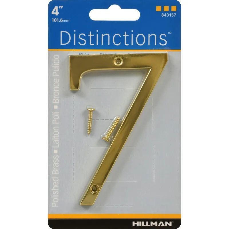 Distinctions House Address Number 7, Screw-In, Polished Brass, 4-In.