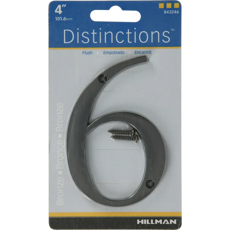Distinctions House Address Number 6, Screw-In, Bronze Zinc, 4-In.