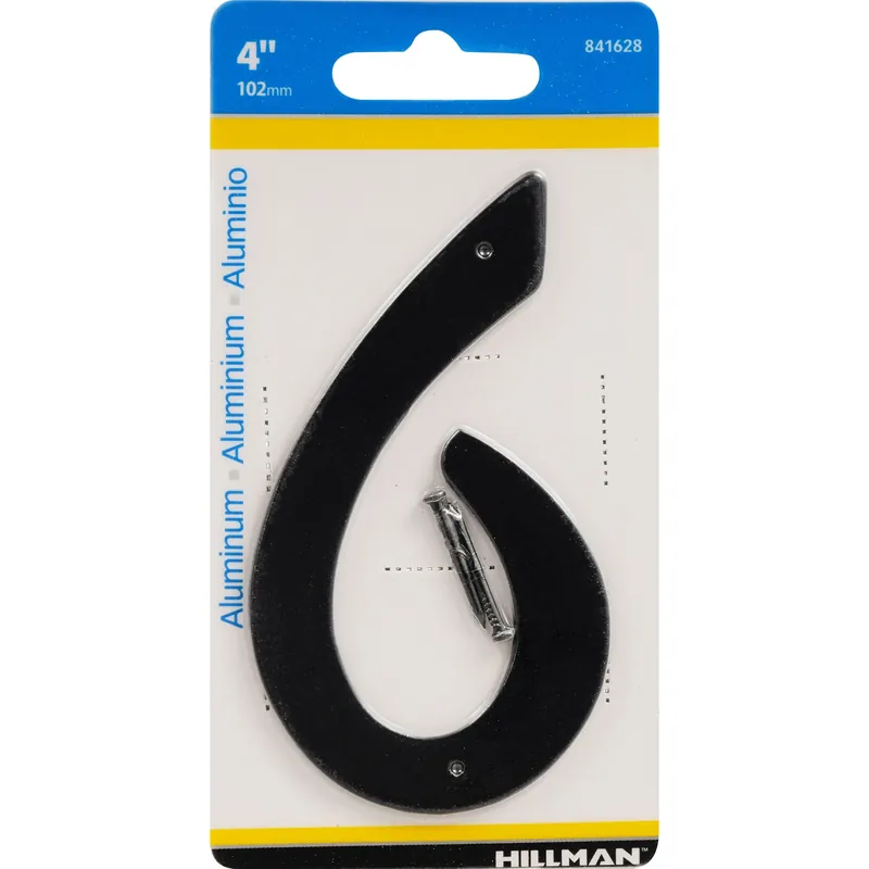 HILLMAN 4 In. Black Aluminum Nail-On Number 6 1 Pc