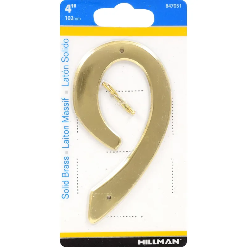HILLMAN 4 In. Gold Brass Nail-On Number 9 1 Pc