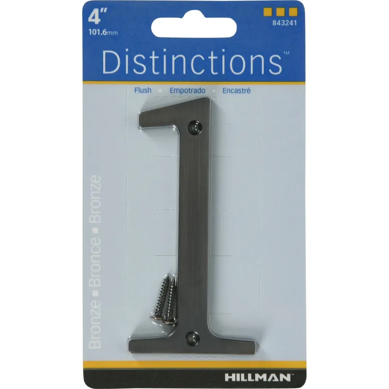 Distinctions House Address Number 1, Screw-In, Bronze Zinc, 4-In.
