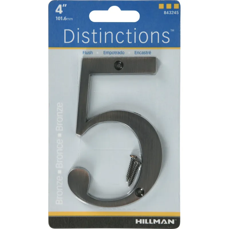 Distinctions House Address Number 5, Screw-In, Bronze Zinc, 4-In.