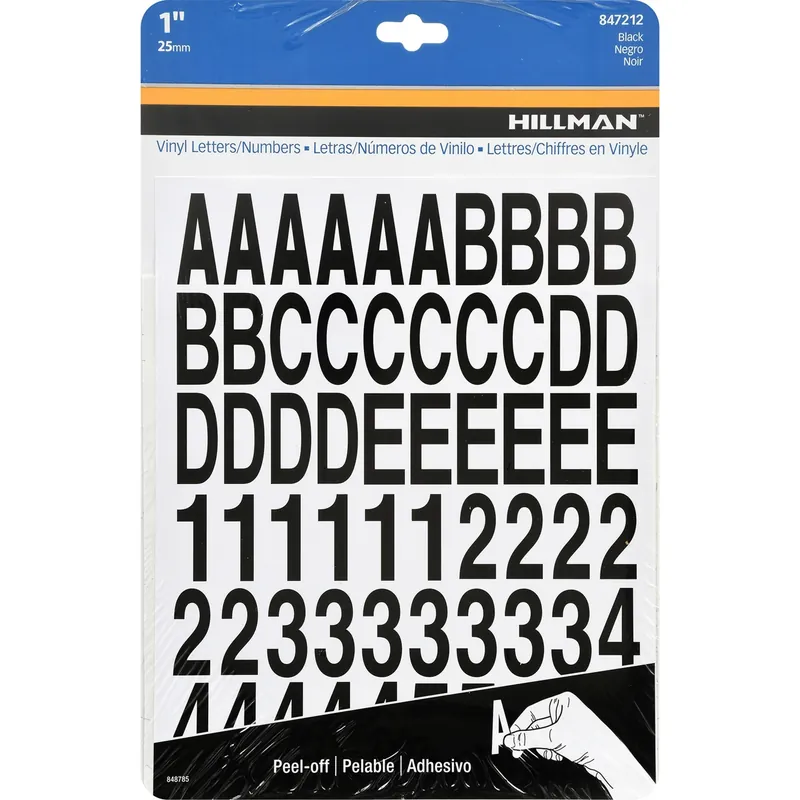 Adhesive House Letter & Number Pack, Black Vinyl, 1-In.