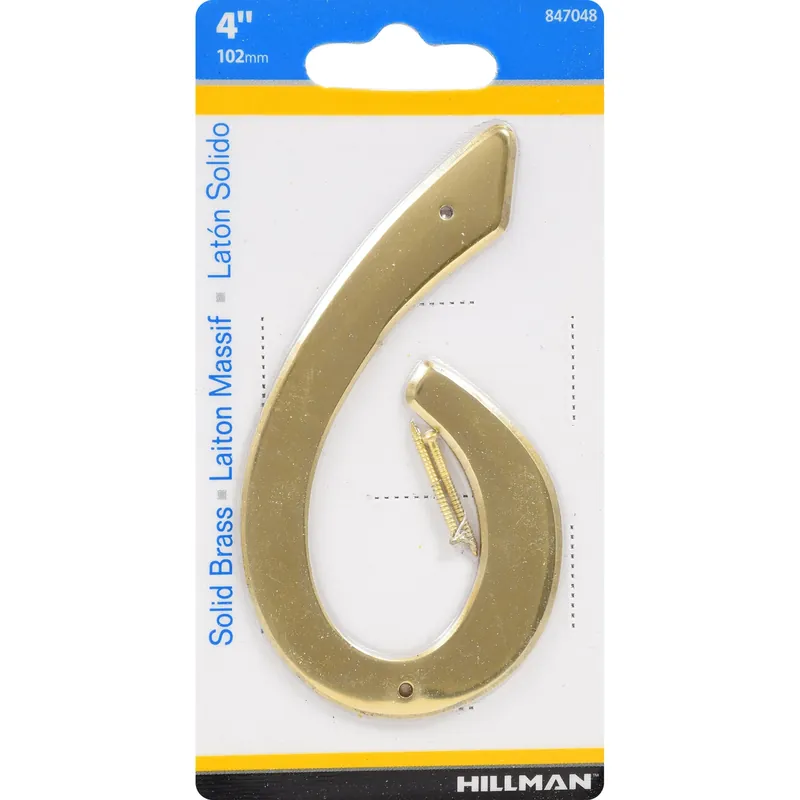 HILLMAN 4 In. Gold Brass Nail-On Number 6 1 Pc