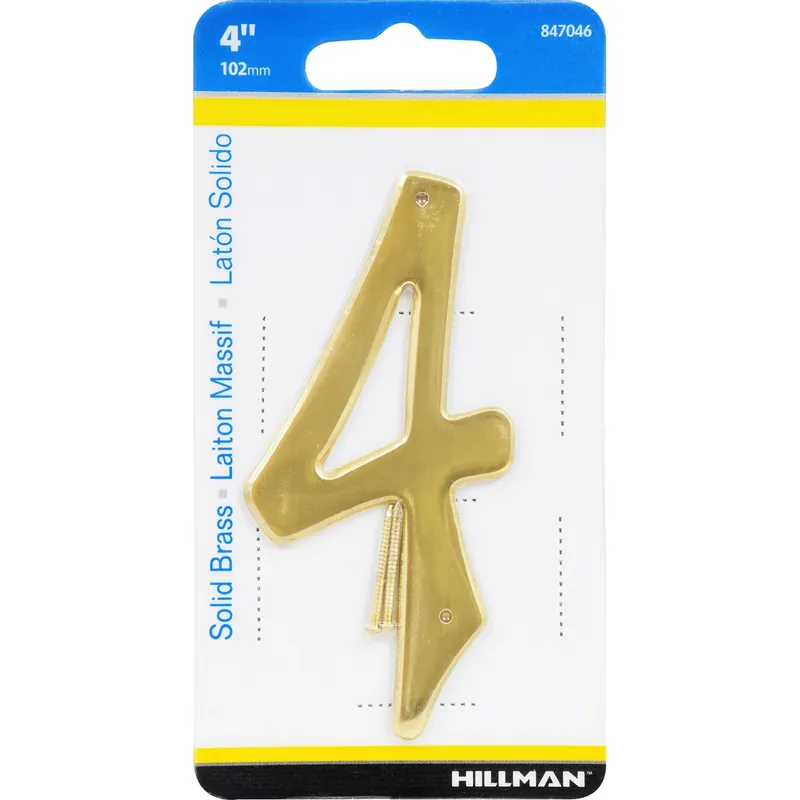 HILLMAN 4 In. Gold Brass Nail-On Number 4 1 Pc