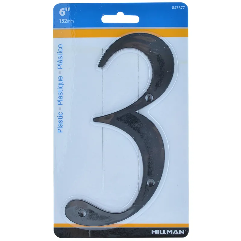 HILLMAN 6 In. Black Plastic Nail-On Number 3 1 Pc