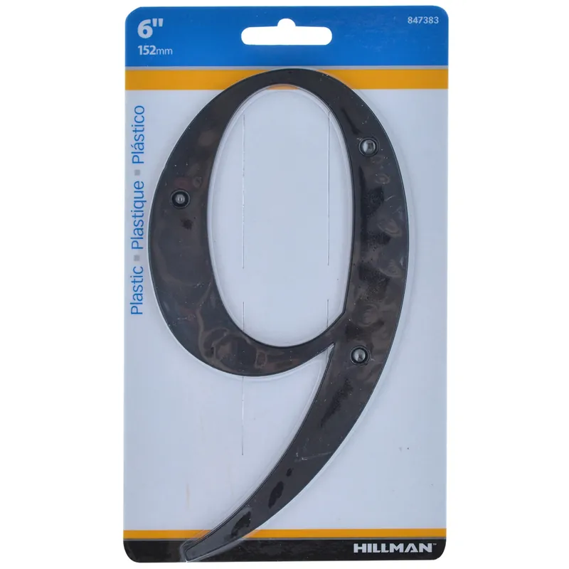 HILLMAN 6 In. Black Plastic Nail-On Number 9 1 Pc