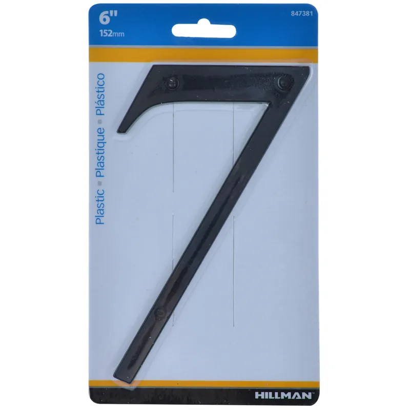 House Address Number 7, Nail-On, Black Plastic, 6-In.
