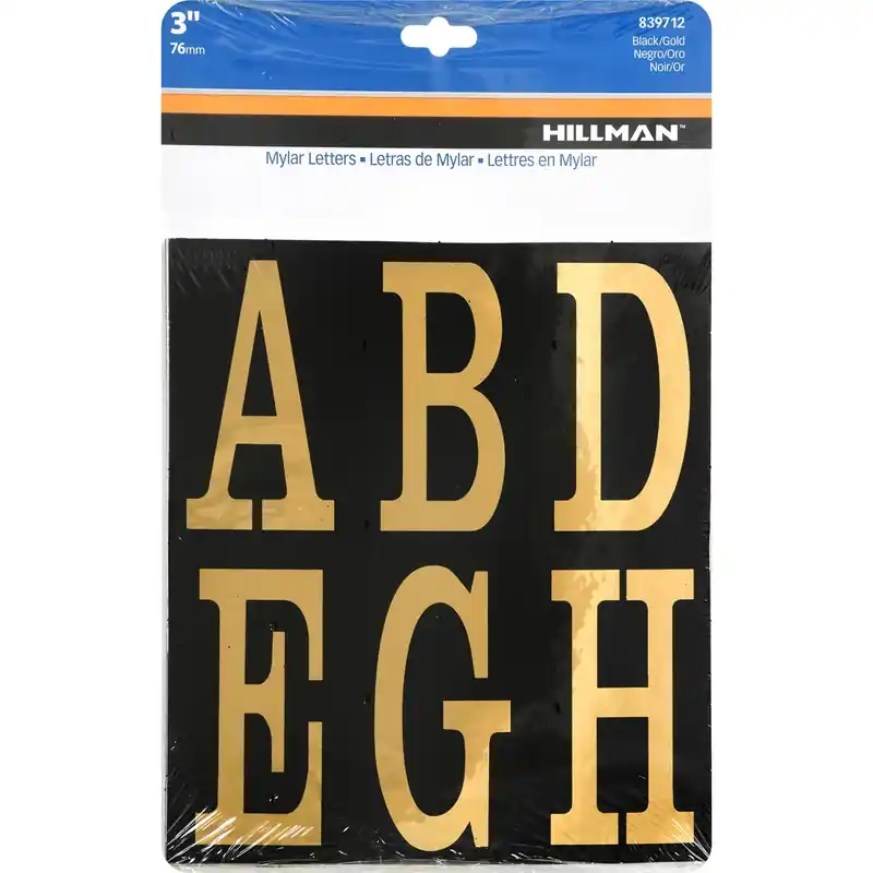 HILLMAN 3 In. Reflective Gold Vinyl Self-Adhesive Letter Set A-Z 51 Pc