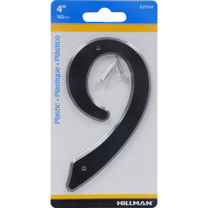 HILLMAN 4 In. Black Plastic Nail-On Number 9 1 Pc