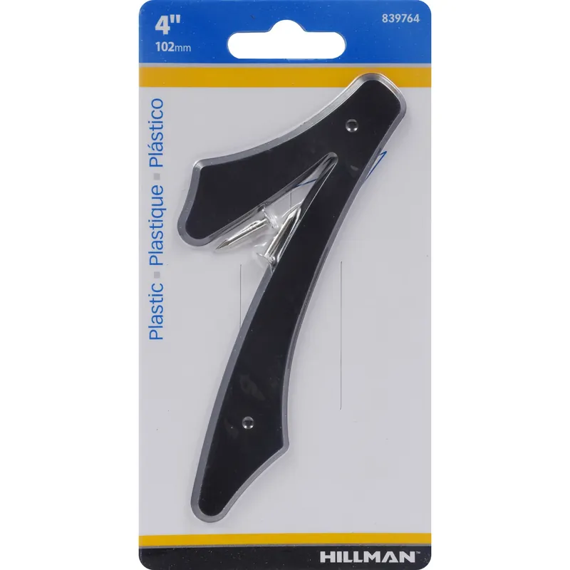 House Address Number 7, Nail-On, Black Plastic, 4-In.