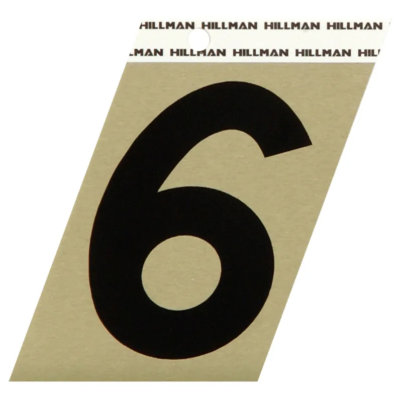 HILLMAN 3 In. Reflective Black Vinyl Self-Adhesive Number 6 1 Pc