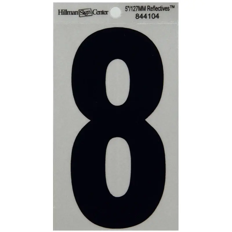Adhesive House Address Number 8, Reflective Vinyl, Black And Silver, 5-In.