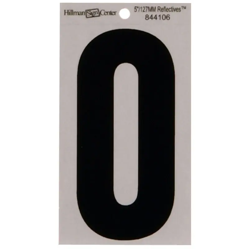 Adhesive House Address Number 0, Reflective Vinyl, Black And Silver, 5-In.