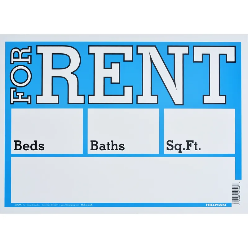 HILLMAN English Blue For Rent Sign 10 In. H X 14 In. W