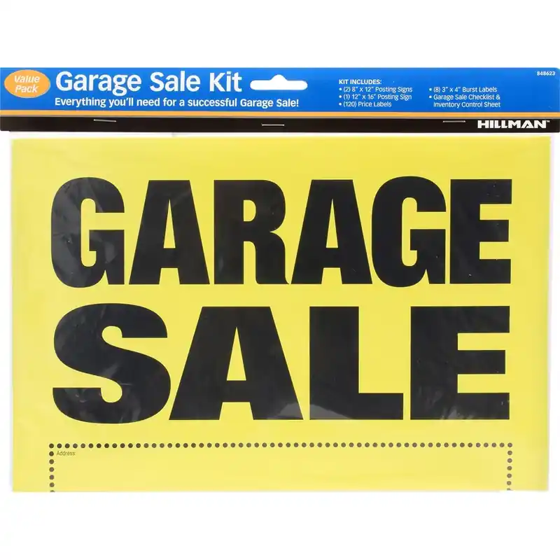 HILLMAN English Yellow Garage Sale Sign Kit 8 In. H X 12 In. W