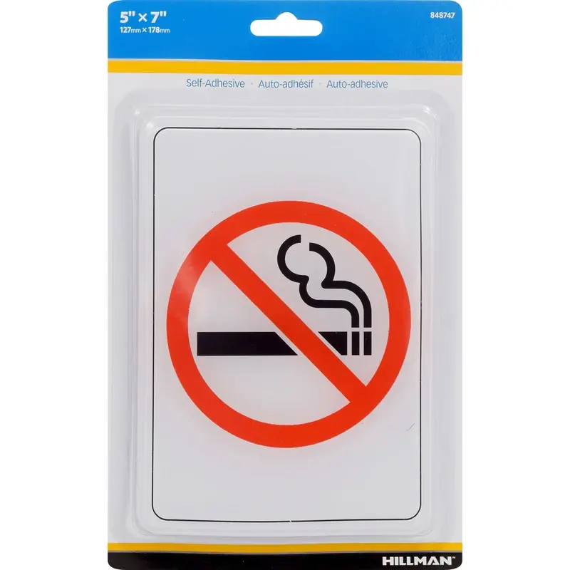 No Smoking Sign 7 In. H X 5 In. W Plastic Adhesive Mount
