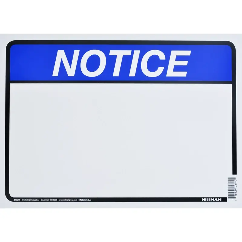 English Blue Notice Sign 10 In. H X 14 In. W Aluminum