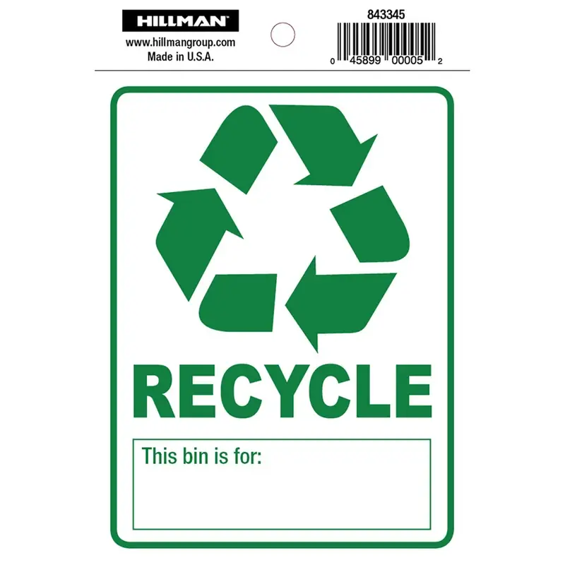 English White Recycle Sign 6 In. H X 4 In. W Vinyl Adhesive Decal