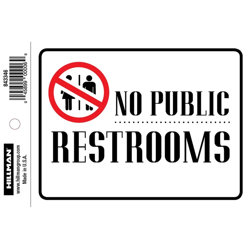 English White Restroom Sign 4 In. H X 6 In. W Vinyl Decal