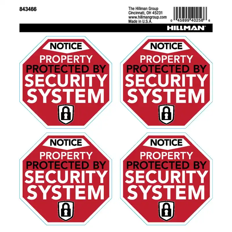 HILLMAN English Red Security Decal 6 In. H X 6 In. W