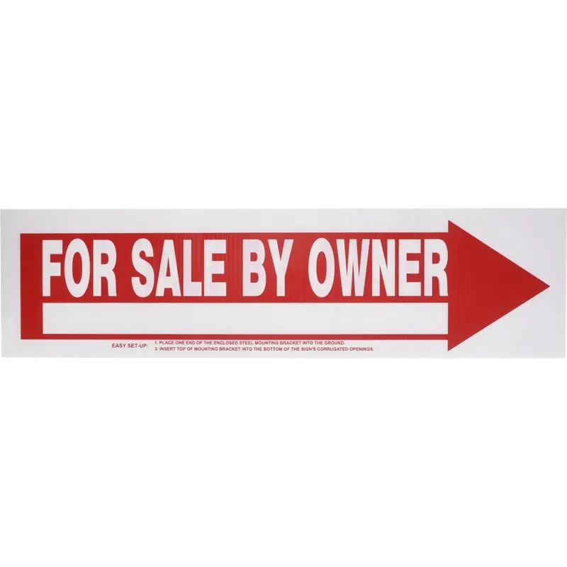 For Sale By Owner Sign, Red And White, 9 X 24-In.