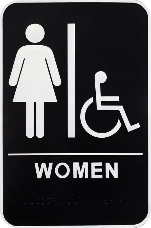 English Black Restroom Plaque 9 In. H X 6 In. W With Braille