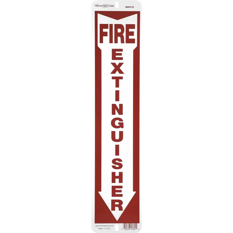 HILLMAN English Red/White Fire Extinguisher Sign 18 In. H X 4 In. W
