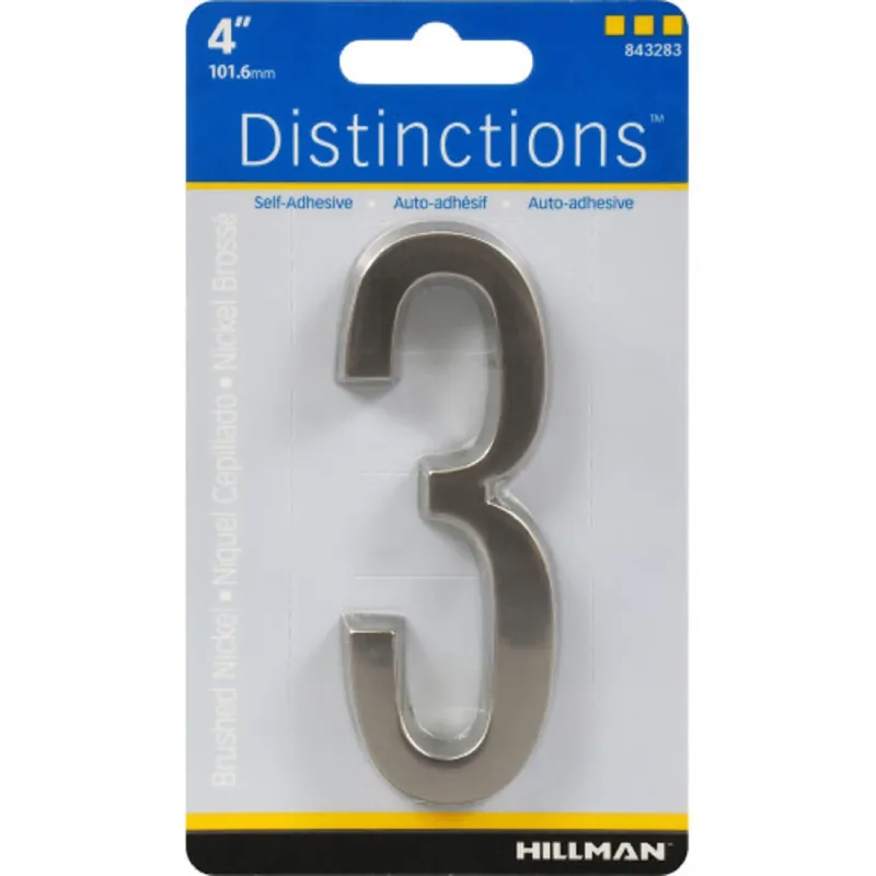Distinctions Adhesive House Address Number 3, Nickel, 4-In.