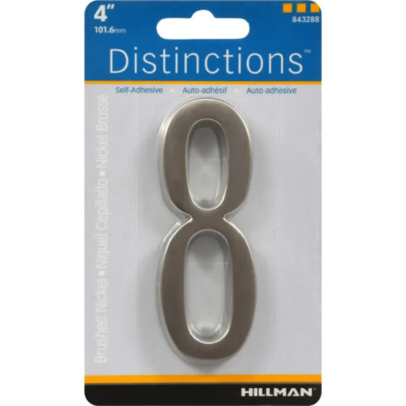 Distinctions Adhesive House Address Number 8, Nickel, 4-In.
