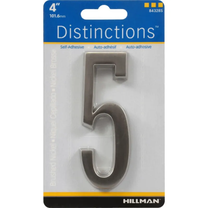 Distinctions Adhesive House Address Number 5, Nickel, 4-In.