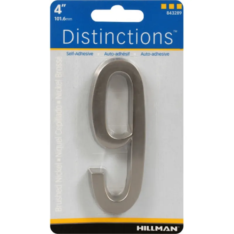 Distinctions Adhesive House Address Number 9, Nickel, 4-In.