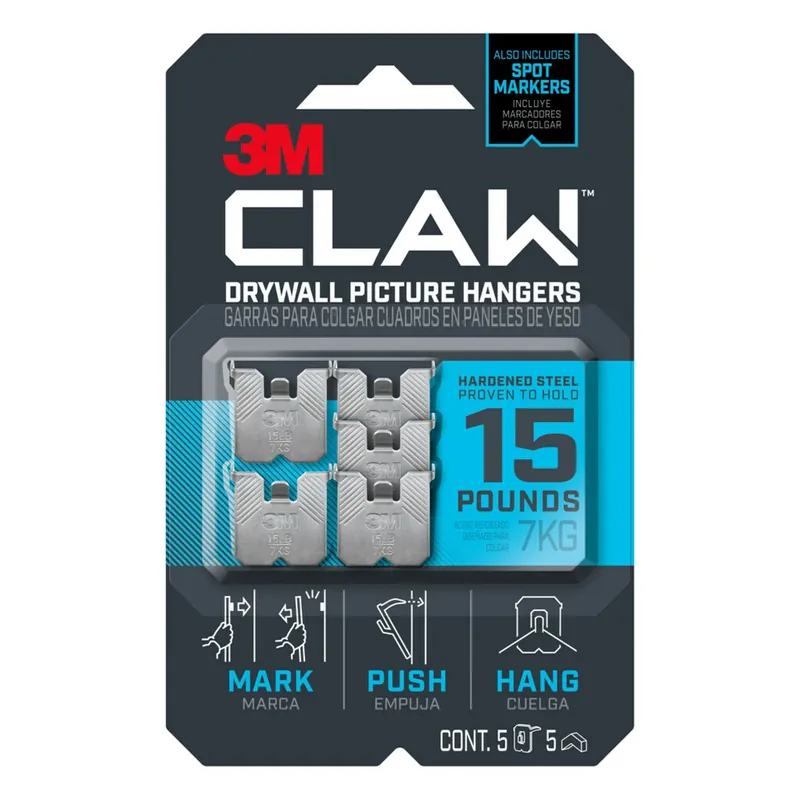 3M Claw Silver Drywall Picture Hanger 15 Lb 5 Pk
