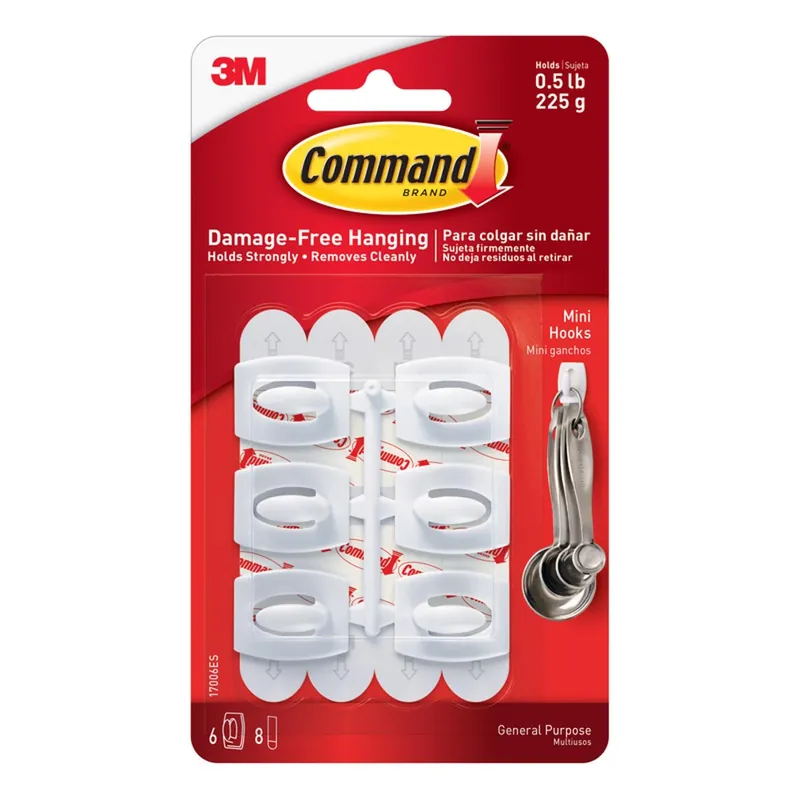 3M Command Mini Plastic Hook 1.08 In. L 6 Pk