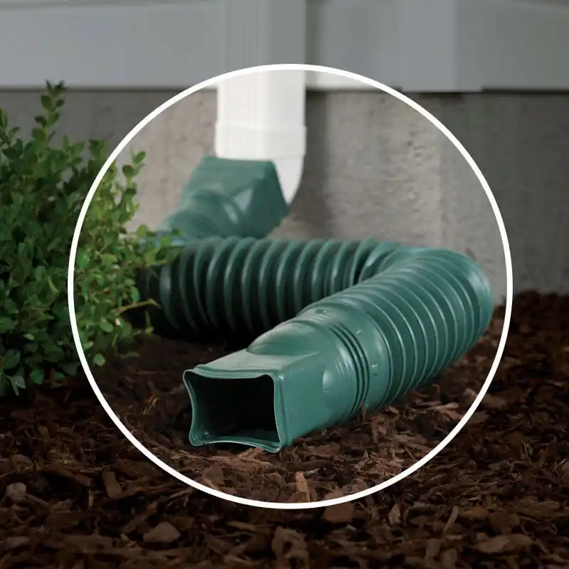 Downspout Extension, Flexible Green Poly, Extends 24 - 55 In.