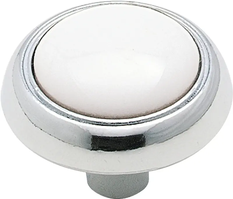 1-3/16 Inch Round White And Polished Chrome Cabinet Knob