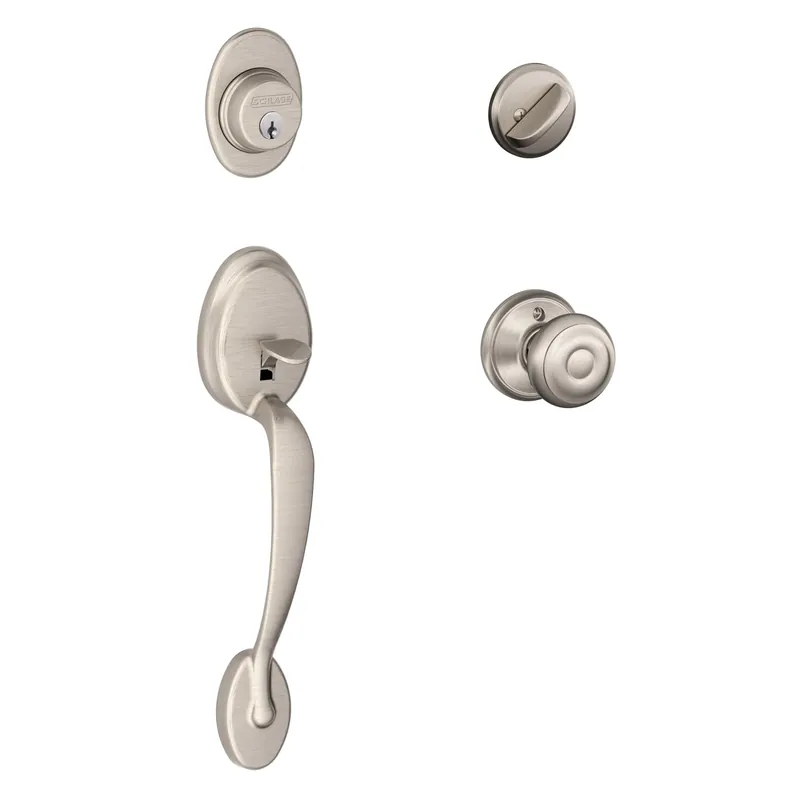 Satin Nickel Entry Door Handleset With Georgian Knob - Model F60gply619geo
