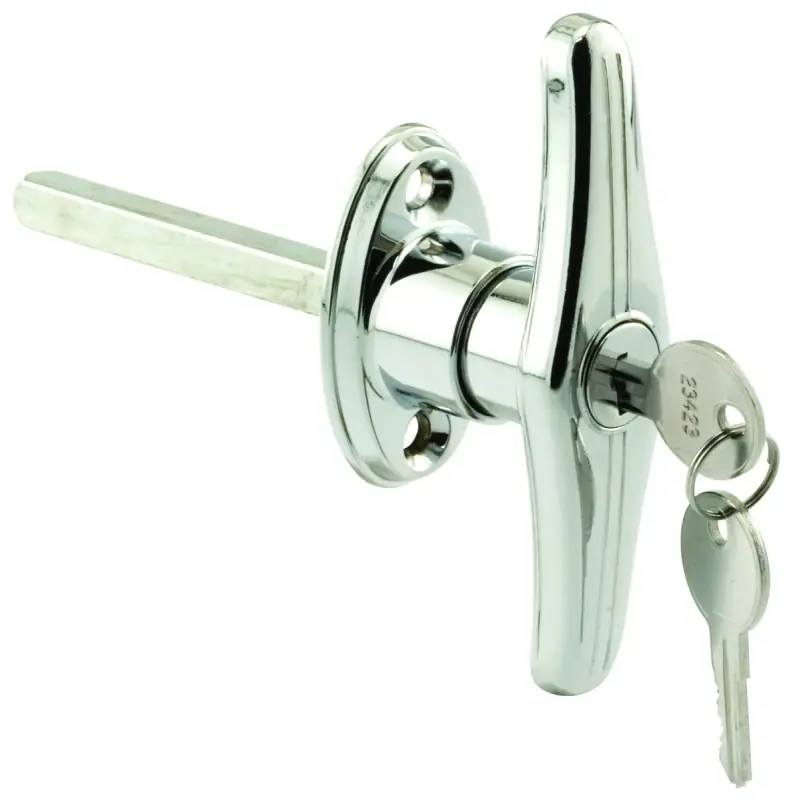 Garage Door T-Handle Lock, Keyed, Diecast Zinc, Chrome Plated