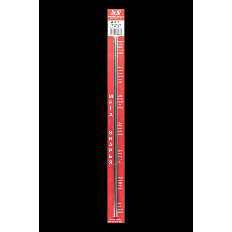 12 In. L Square Aluminum Tube, 1/4 In. W, 0.014 In. Wall Thickness