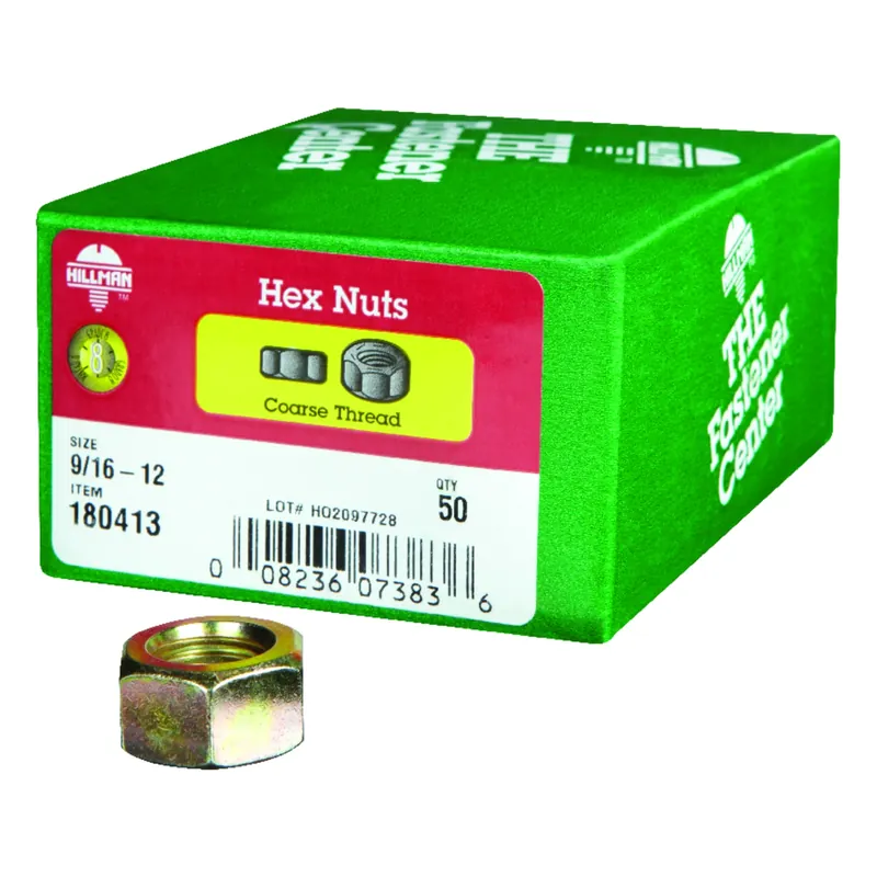 Hillman 9/16 In. Zinc Dichromate Steel USS Hex Nut 50 Pk