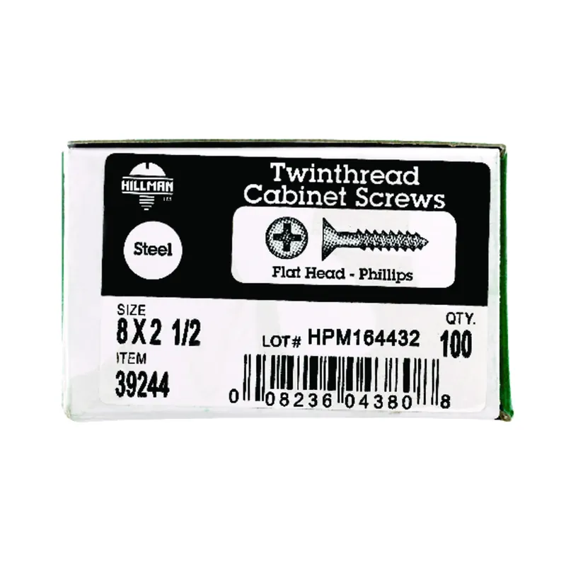 HILLMAN No. 8 X 2-1/2 In. L Phillips Black Phosphate Twin Thread Cabinet Screws 100 Pk