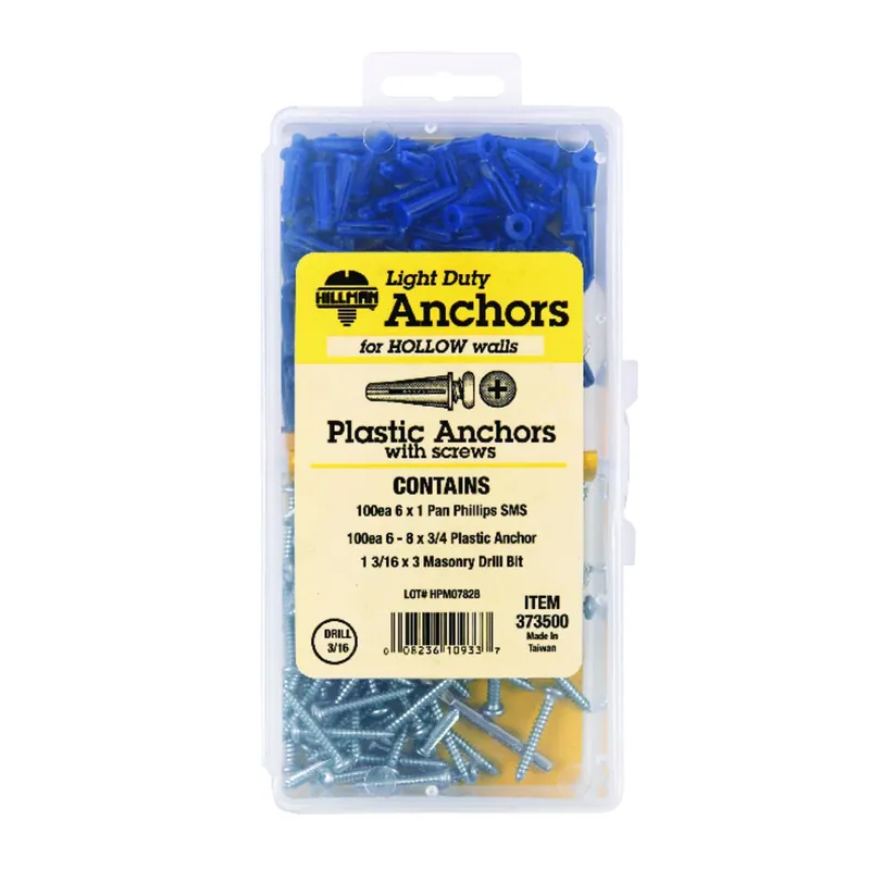 HILLMAN .138 In. D X 3/4 In. L Plastic Pan Head Conical Anchor Kit 201 Pk