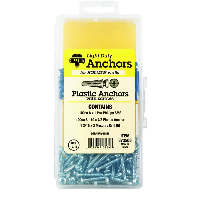 HILLMAN .164 In. D X 7/8 In. L Plastic Pan Head Conical Anchor Kit 201 Pk