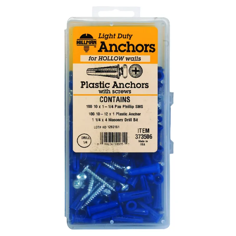 HILLMAN .19 In. D X 1 In. L Plastic Pan Head Conical Anchor Kit 201 Pk
