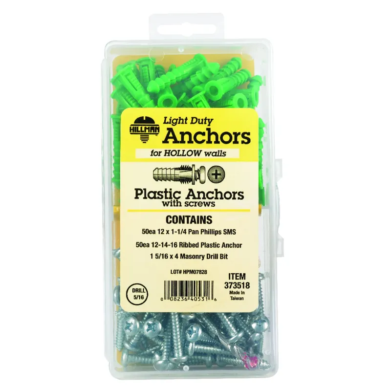 HILLMAN 1/4 In. D X 1-1/2 In. L Plastic Pan Head Ribbed Anchor Kit 101 Pk