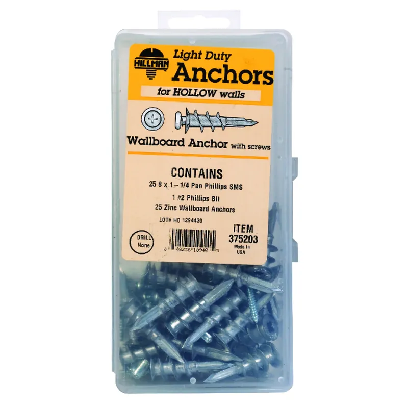 HILLMAN .164 In. D X 1.08 In. L Zinc Pan Head Wallboard Anchor Kit 51 Pc