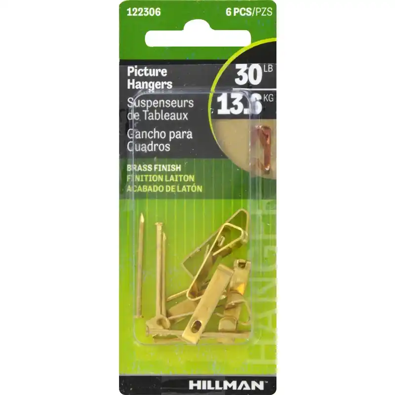 HILLMAN Brass-Plated Gold Conventional Picture Hanger 30 Lb 6 Pk