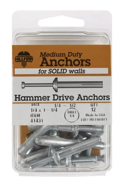 HILLMAN 1/4 In. D X 1.25 In. L Carbon Steel Round Head Hammer Drive Anchor 12 Pk