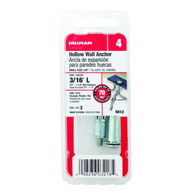 HILLMAN 3/16 In. D X 2-3/4 In. L Steel Pan Head Hollow Wall Anchors 2 Pk